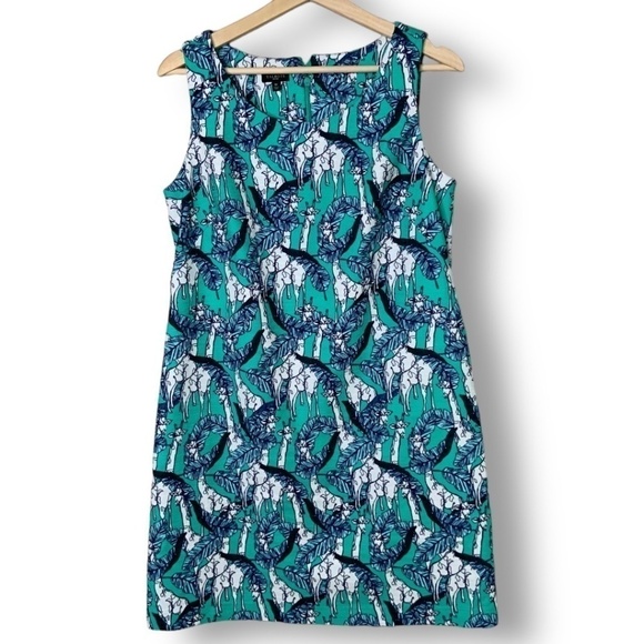 TALBOTS Petites Giraffe Print Cotton Shift Dress Unlined US Sz 8p - Picture 3 of 11